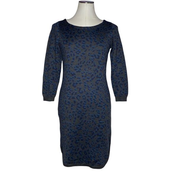 Loft Gray Leopard Print Sweater Dress size Small - Picture 2 of 9